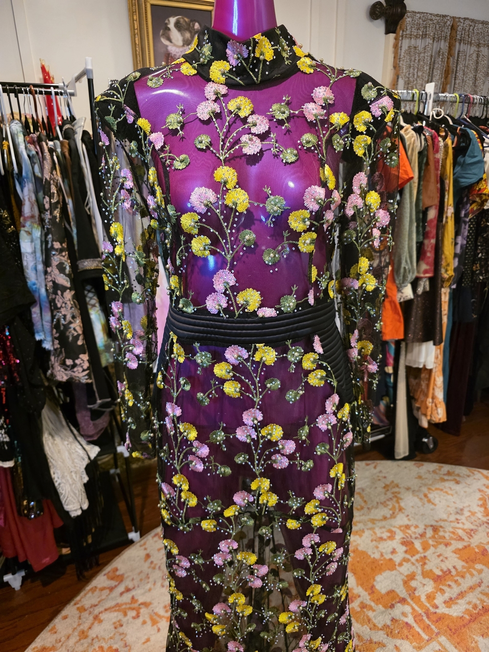 Designer Zhivago floral maxi dress with beaded details.  New $775 Size L